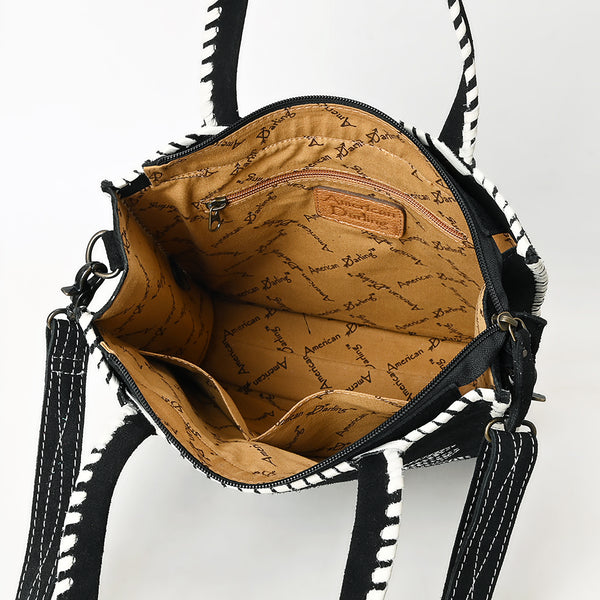 ADBG1590 American Darling Western Genuine Suede Leather Tote Bag with Braided Trim & Detailed Boot Stitching
