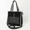 ADBG1590 American Darling Western Genuine Suede Leather Tote Bag with Braided Trim & Detailed Boot Stitching