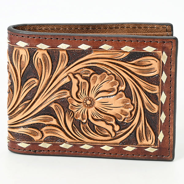 ADBG1592 American Darling Hand-Tooled Leather Wallet Hand Bag with Western Buck Stitching & Floral Detailing