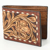 ADBG1592 American Darling Hand-Tooled Leather Wallet Hand Bag with Western Buck Stitching & Floral Detailing