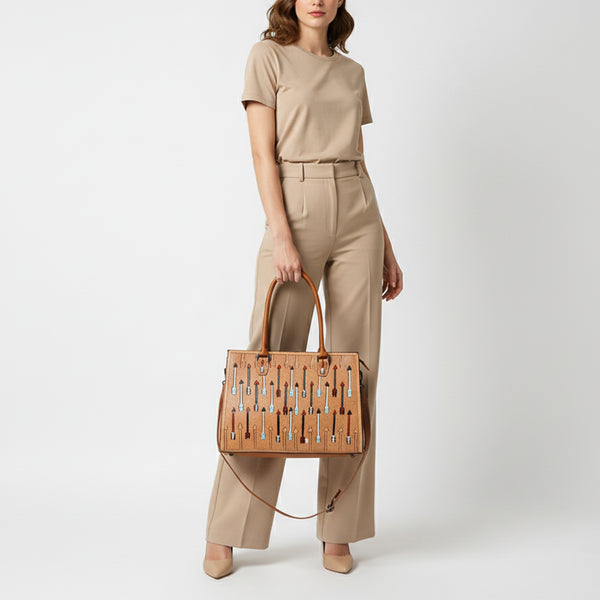 ADBG1595 American Darling Hand-Tooled Leather Tote Bag with Western Arrow Carving & Full-Grain Detailing