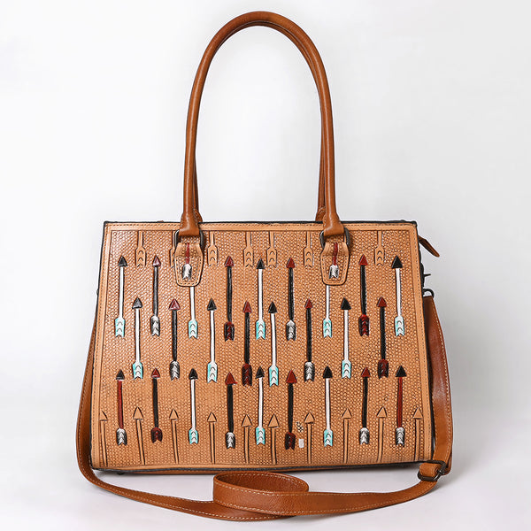ADBG1595 American Darling Hand-Tooled Leather Tote Bag with Western Arrow Carving & Full-Grain Detailing