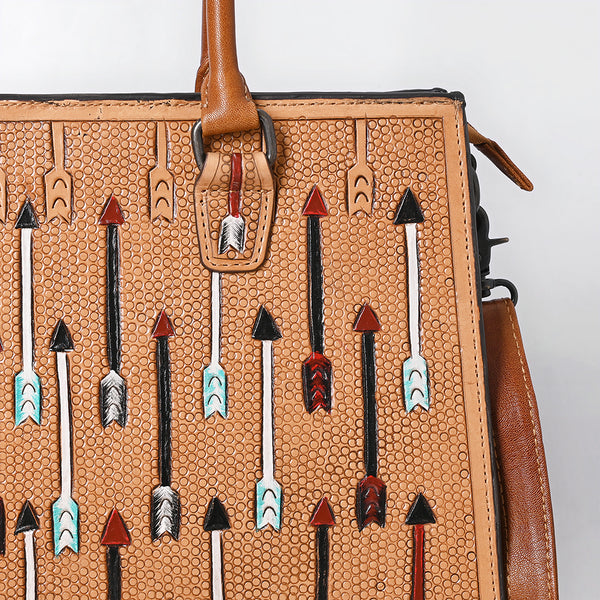 ADBG1595 American Darling Hand-Tooled Leather Tote Bag with Western Arrow Carving & Full-Grain Detailing