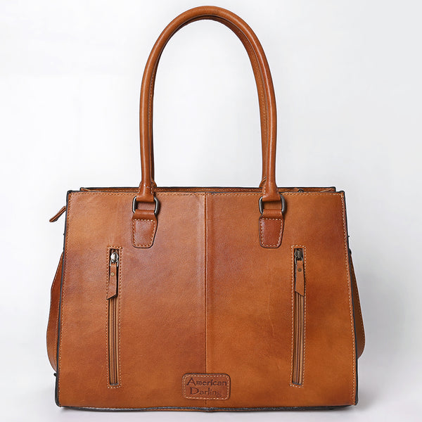 ADBG1595 American Darling Hand-Tooled Leather Tote Bag with Western Arrow Carving & Full-Grain Detailing