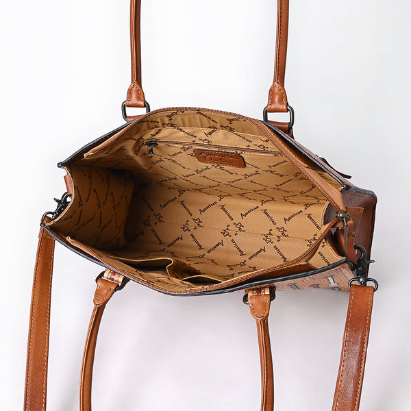 ADBG1595 American Darling Hand-Tooled Leather Tote Bag with Western Arrow Carving & Full-Grain Detailing