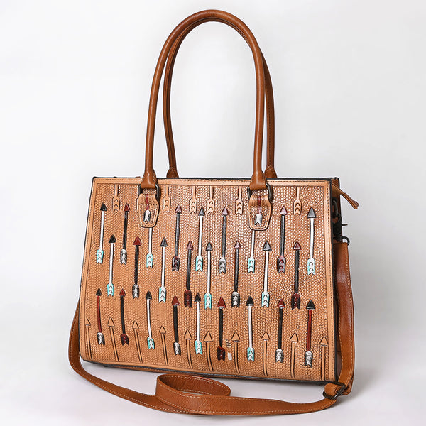 ADBG1595 American Darling Hand-Tooled Leather Tote Bag with Western Arrow Carving & Full-Grain Detailing