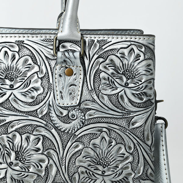 ADBG1539 American Darling Western Leather Tote Bag with Hand-Tooled Floral Design & Adjustable Strap Genuine Full-Grain Leather