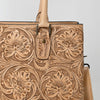 ADBG1539 American Darling Western Leather Tote Bag with Hand-Tooled Floral Design & Adjustable Strap Genuine Full-Grain Leather