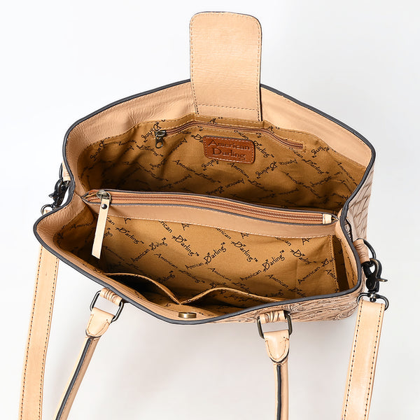 ADBG1539 American Darling Western Leather Tote Bag with Hand-Tooled Floral Design & Adjustable Strap Genuine Full-Grain Leather