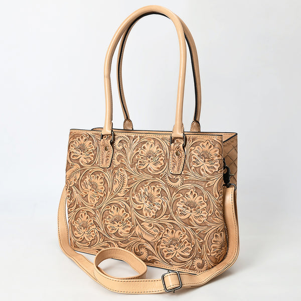 ADBG1539 American Darling Western Leather Tote Bag with Hand-Tooled Floral Design & Adjustable Strap Genuine Full-Grain Leather