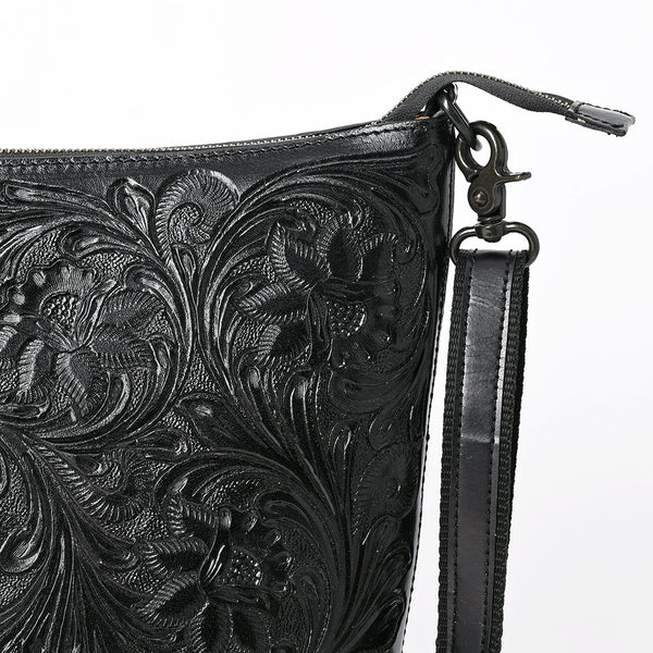 ADBGZ898A Black Hand-Tooled Genuine Leather Western Messenger Bag