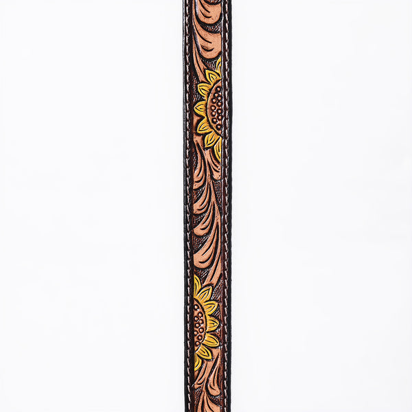 ADHTBR125 Sunflower Tooled Leather Western Hatband with Silver Buckle - Handcrafted Cowgirl Style