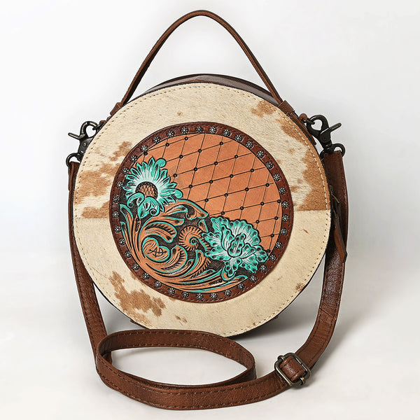 ADBG1600 American Darling Western Genuine Leather Canteen Bag with Hand-Tooled Detailing & Hair-On Accents