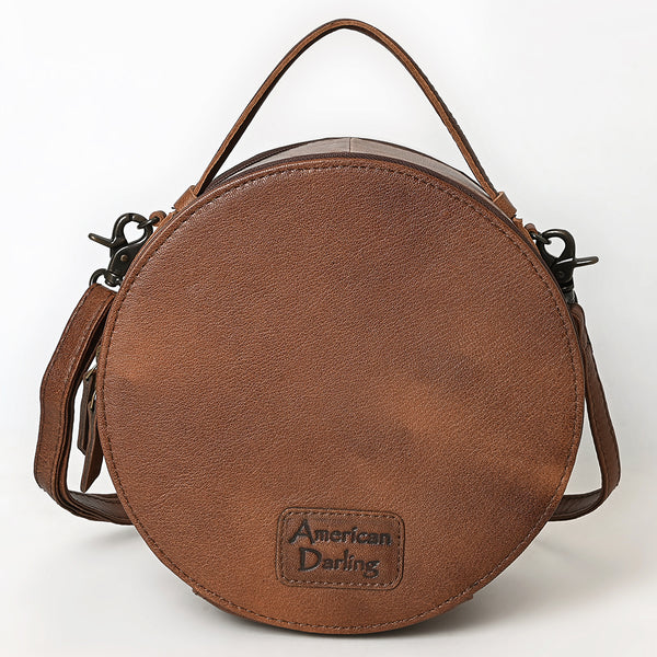 ADBG1600 American Darling Western Genuine Leather Canteen Bag with Hand-Tooled Detailing & Hair-On Accents