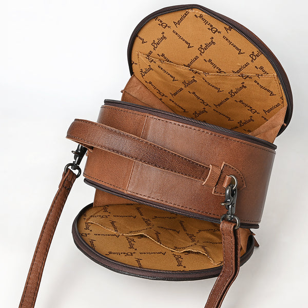ADBG1600 American Darling Western Genuine Leather Canteen Bag with Hand-Tooled Detailing & Hair-On Accents