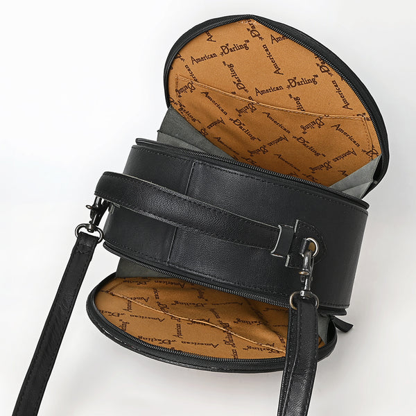 ADBG1600 American Darling Western Genuine Leather Canteen Bag with Hand-Tooled Detailing & Hair-On Accents