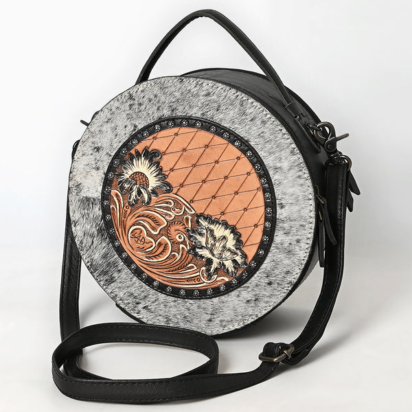 ADBG1600 American Darling Western Genuine Leather Canteen Bag with Hand-Tooled Detailing & Hair-On Accents
