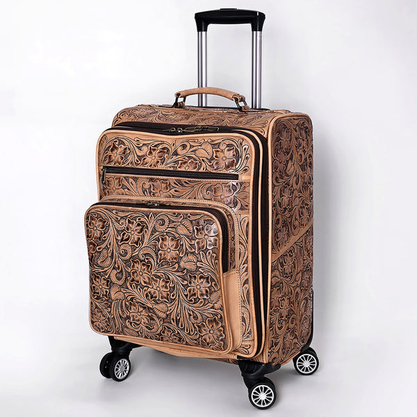 ADBG1601 American Darling Western Hand-Tooled Leather Travel Case with Floral Carving | Premium Genuine Leather Luggage