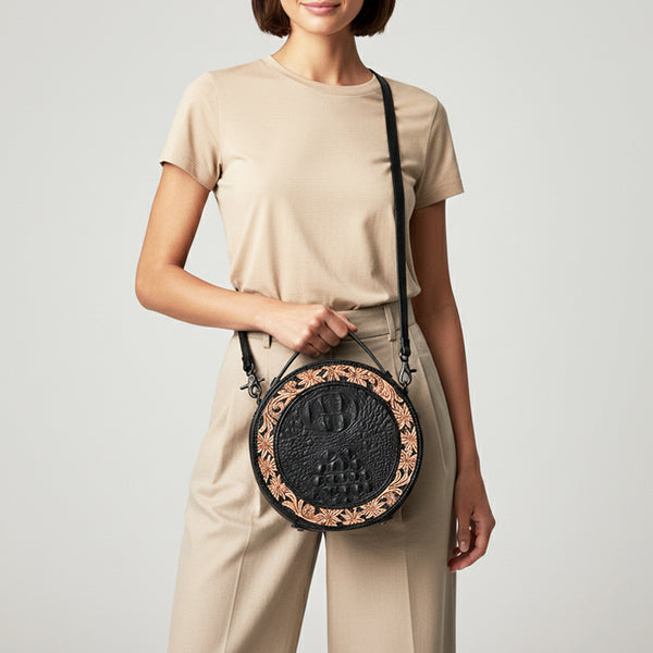 ADBG1604 American Darling Western Genuine Leather Hand-Tooled Canteen Bag with Floral Carving