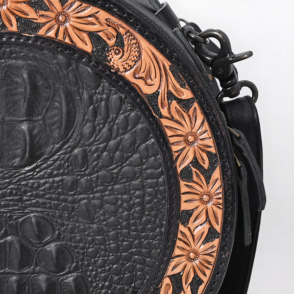 ADBG1604 American Darling Western Genuine Leather Hand-Tooled Canteen Bag with Floral Carving