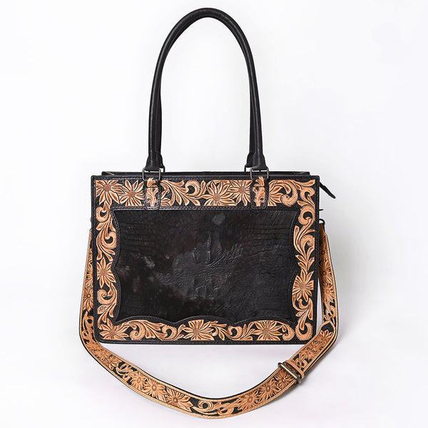 ADBG1605 American Darling Western Genuine Crocodile-Embossed Leather Hand-Tooled Tote Bag with Floral Carving