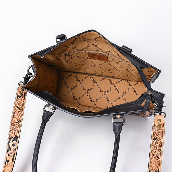 ADBG1605 American Darling Western Genuine Crocodile-Embossed Leather Hand-Tooled Tote Bag with Floral Carving