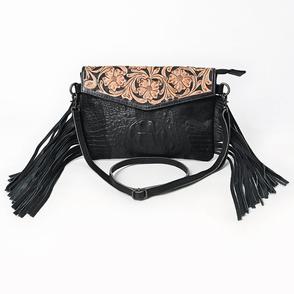 ADBG1606 American Darling Western Genuine Leather Hand-Tooled Crossbody Hand Bag with Fringe Design