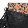 ADBG1606 American Darling Western Genuine Leather Hand-Tooled Crossbody Hand Bag with Fringe Design