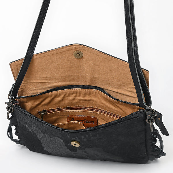 ADBG1606 American Darling Western Genuine Leather Hand-Tooled Crossbody Hand Bag with Fringe Design