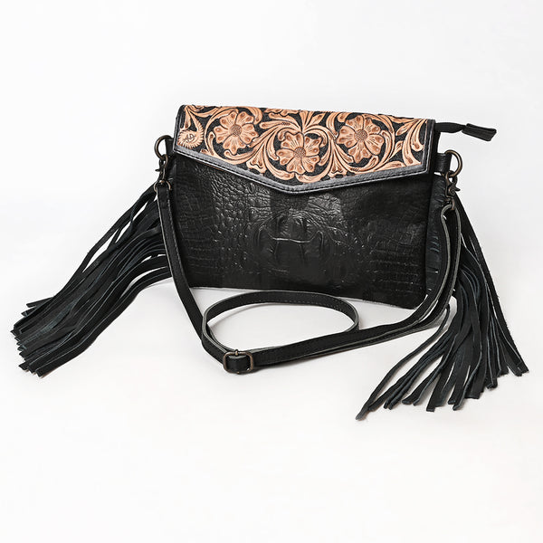 ADBG1606 American Darling Western Genuine Leather Hand-Tooled Crossbody Hand Bag with Fringe Design