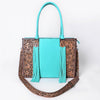 ADBG1607 American Darling Western Genuine Leather Hand-Tooled Tote Bag with Fringe and Buck-Stitched Detailing