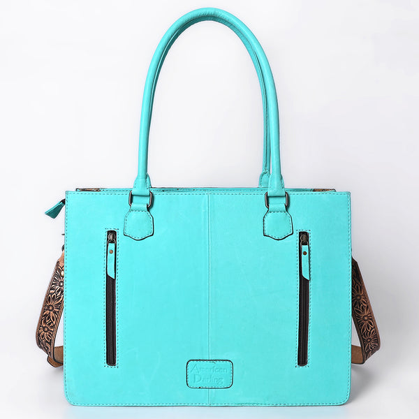ADBG1607 American Darling Western Genuine Leather Hand-Tooled Tote Bag with Fringe and Buck-Stitched Detailing