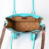 ADBG1607 American Darling Western Genuine Leather Hand-Tooled Tote Bag with Fringe and Buck-Stitched Detailing