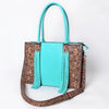 ADBG1607 American Darling Western Genuine Leather Hand-Tooled Tote Bag with Fringe and Buck-Stitched Detailing