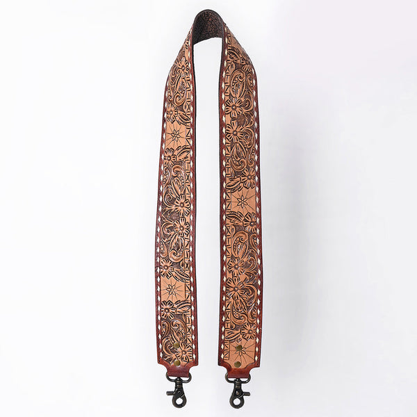 ADBT147 Wide Hand-Tooled Leather Bag Strap with Whipstitch Edges - Western Floral Carved Replacement