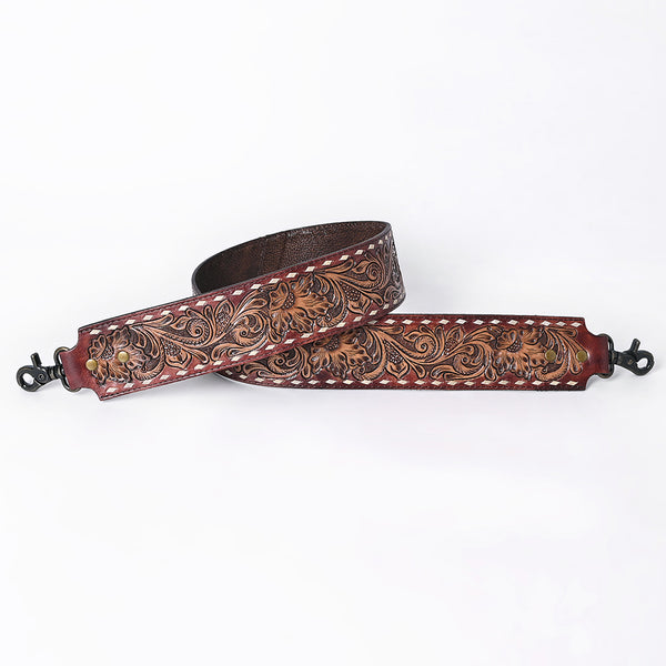 ADBT147 Wide Hand-Tooled Leather Bag Strap with Whipstitch Edges - Western Floral Carved Replacement