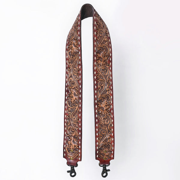 ADBT147 Wide Hand-Tooled Leather Bag Strap with Whipstitch Edges - Western Floral Carved Replacement