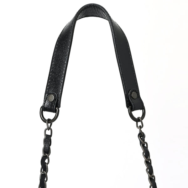 ADBGZ903A Black Hand-Tooled Genuine Leather Crossbody Bag with Chain Strap