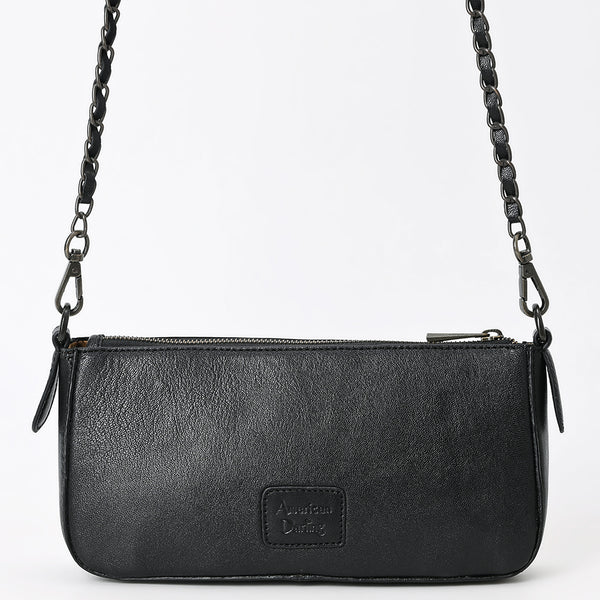 ADBGZ903A Black Hand-Tooled Genuine Leather Crossbody Bag with Chain Strap