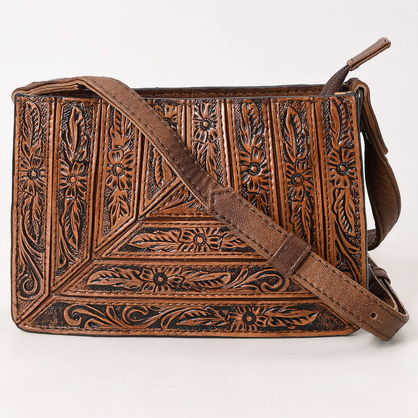 ADBG1609 American Darling Western Genuine Leather Hand-Tooled Small Cross Body Bag with Floral Carving