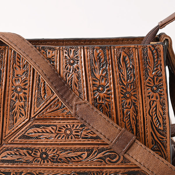 ADBG1609 American Darling Western Genuine Leather Hand-Tooled Small Cross Body Bag with Floral Carving