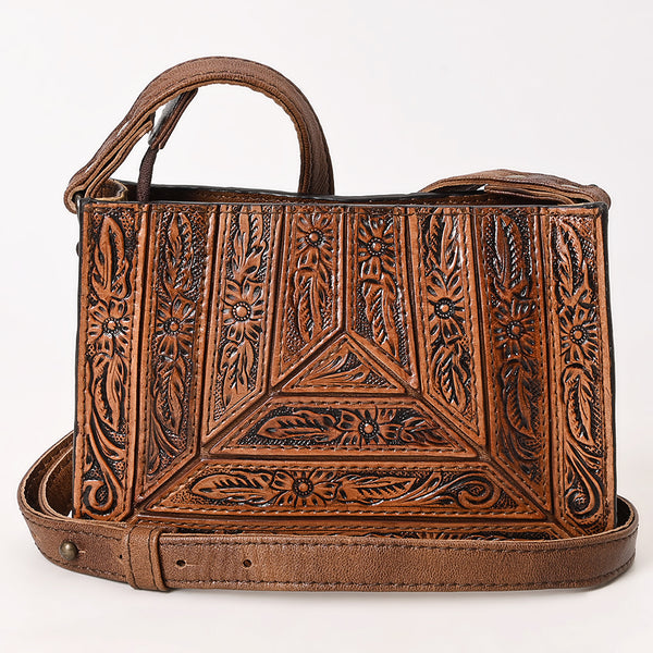 ADBG1609 American Darling Western Genuine Leather Hand-Tooled Small Cross Body Bag with Floral Carving
