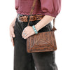 ADBG1609 American Darling Western Genuine Leather Hand-Tooled Small Cross Body Bag with Floral Carving