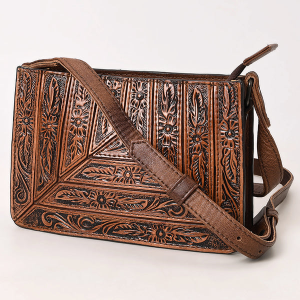 ADBG1609 American Darling Western Genuine Leather Hand-Tooled Small Cross Body Bag with Floral Carving