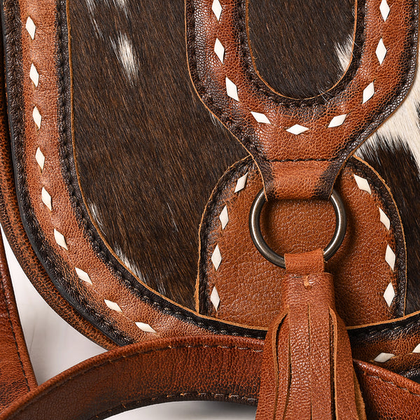 ADBG1610 American Dalring Western Genuine Leather Hair-On Cowhide Cross Body Bag with Tassel Detail