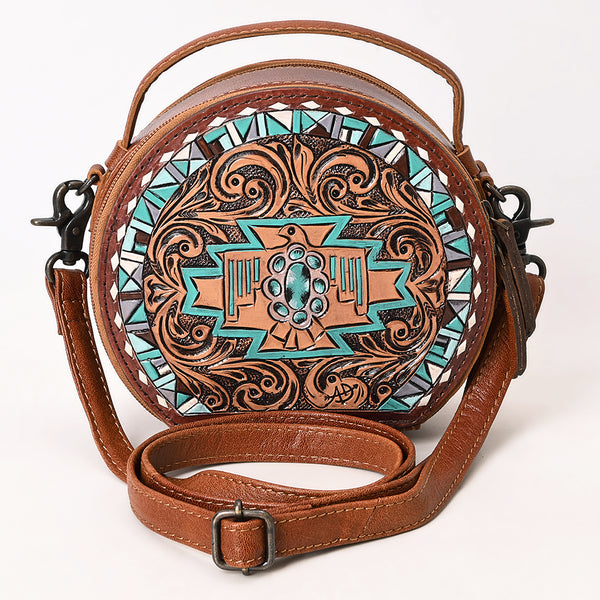 ADBG1611 American Darling Western Genuine Leather Hand-Tooled Canteen Bag with Buck-Stitched Detailing