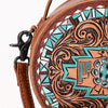 ADBG1611 American Darling Western Genuine Leather Hand-Tooled Canteen Bag with Buck-Stitched Detailing