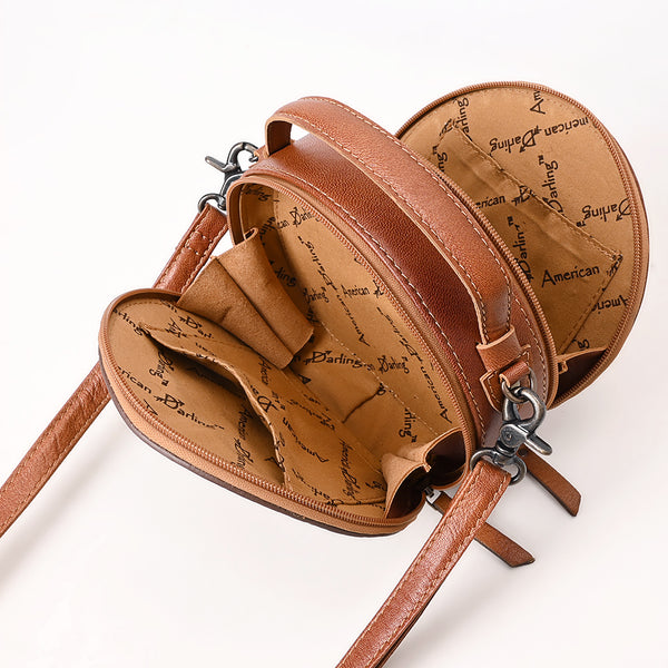 ADBG1611 American Darling Western Genuine Leather Hand-Tooled Canteen Bag with Buck-Stitched Detailing