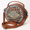 ADBG1611 American Darling Western Genuine Leather Hand-Tooled Canteen Bag with Buck-Stitched Detailing