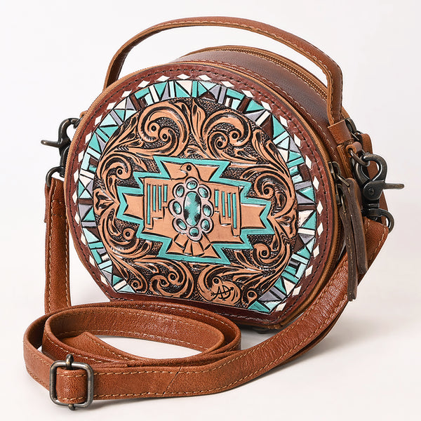 ADBG1611 American Darling Western Genuine Leather Hand-Tooled Canteen Bag with Buck-Stitched Detailing